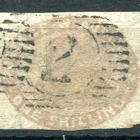 1855 1/- pale brown, 3 clear margins with the 4th ...