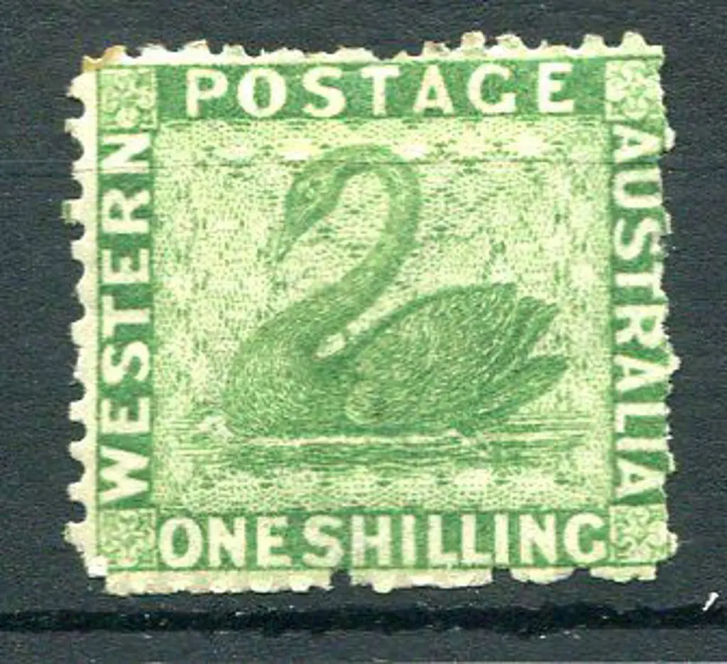 1865 1/- bright green. MH, stained perf top left ... Image 1++