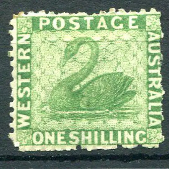 1865 1/- bright green. MH, stained perf top left ...