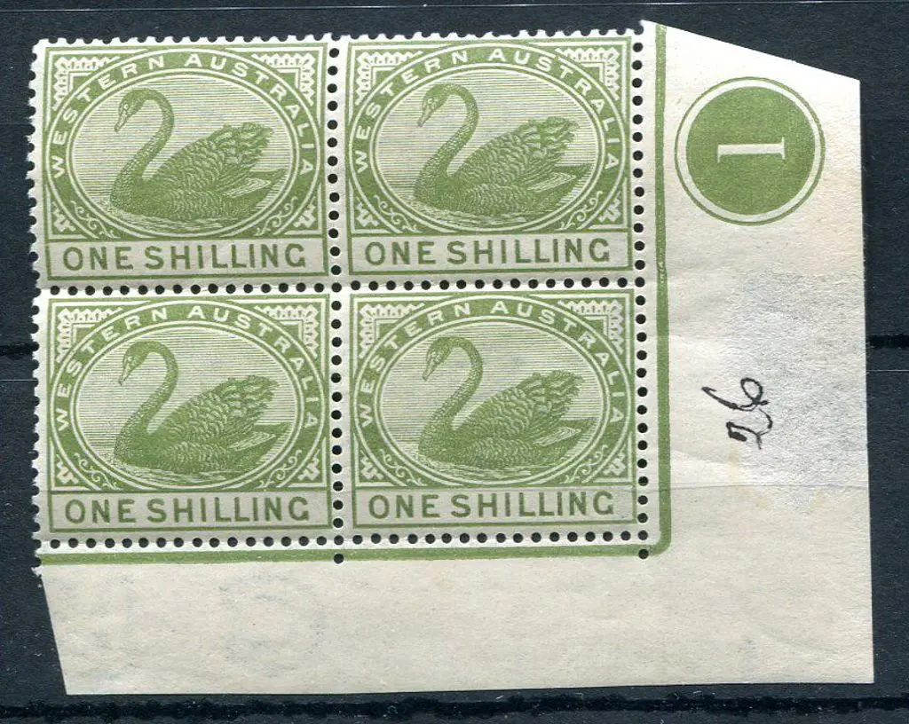 1890 1/- pale olive-green in lower right selvedge ... Image 1++