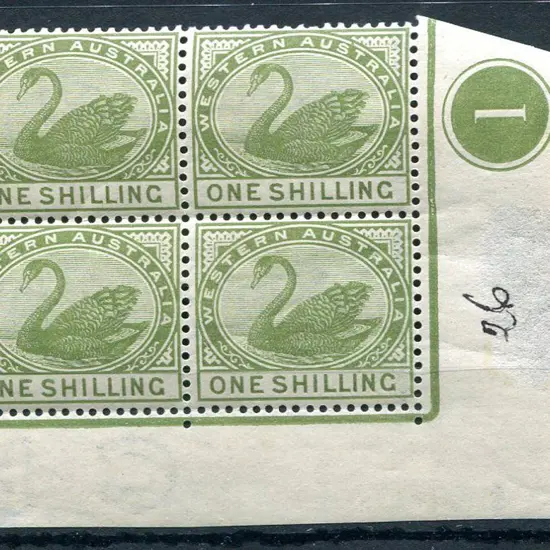 1890 1/- pale olive-green in lower right selvedge ...