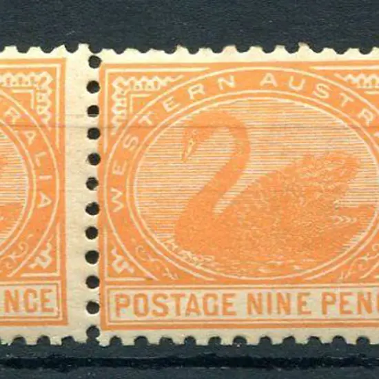 1902 9d yellow-orange marginal pair. MVLH, even ...