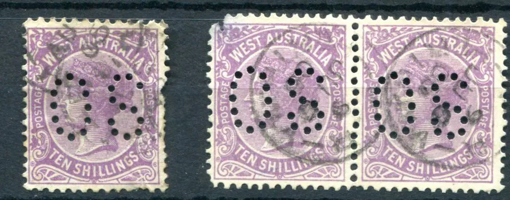 1902 10/- deep mauve perfined "OS" used single ... Image 1++
