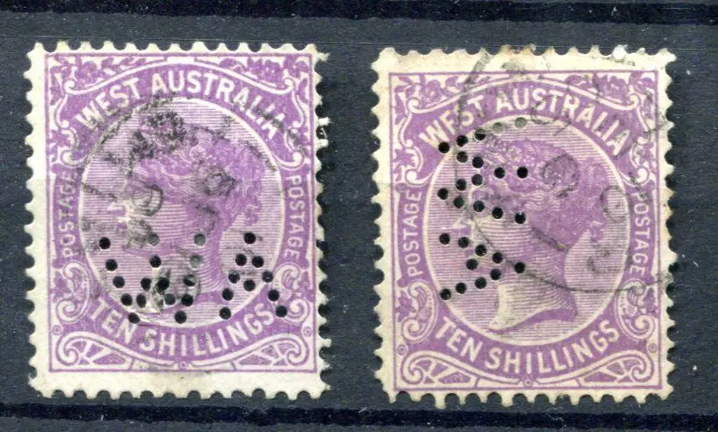 1902 10/- deep mauve perfined "WA" horizontally & ... Image 1++