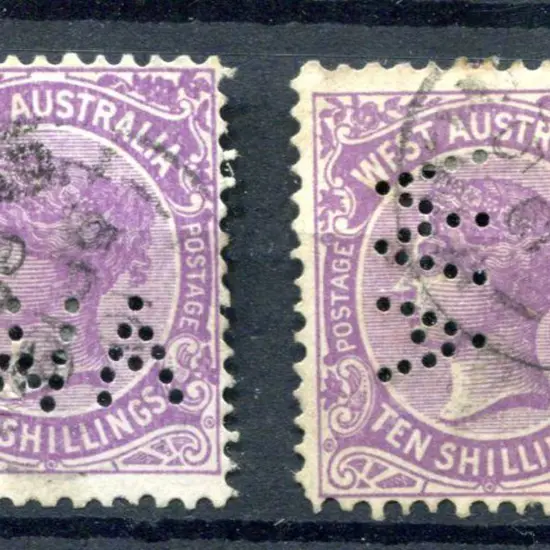 1902 10/- deep mauve perfined "WA" horizontally & ...