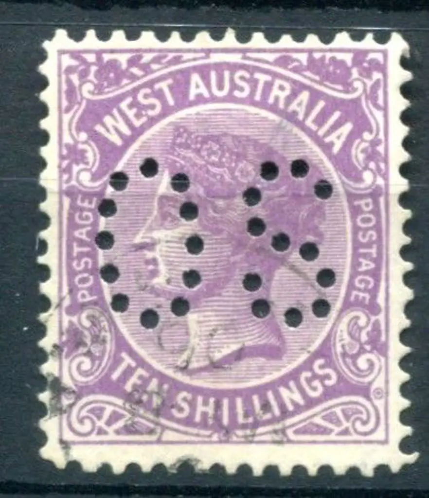 1902 10/- deep mauve perfined "OS", V & Crown wmk, ... Image 1++