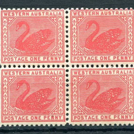 1906 1d carmine-red block of 4 with upright wmk. ...