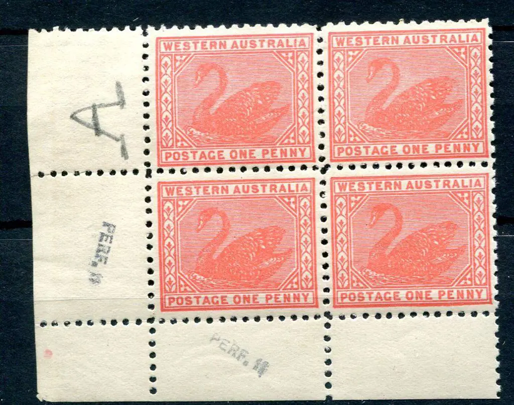 1908 1d rose-pink in lower left corner block of 4. ... Image 1++