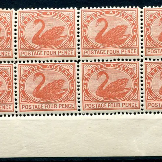 1910 4d bright brown-red in lower selvedge block ...
