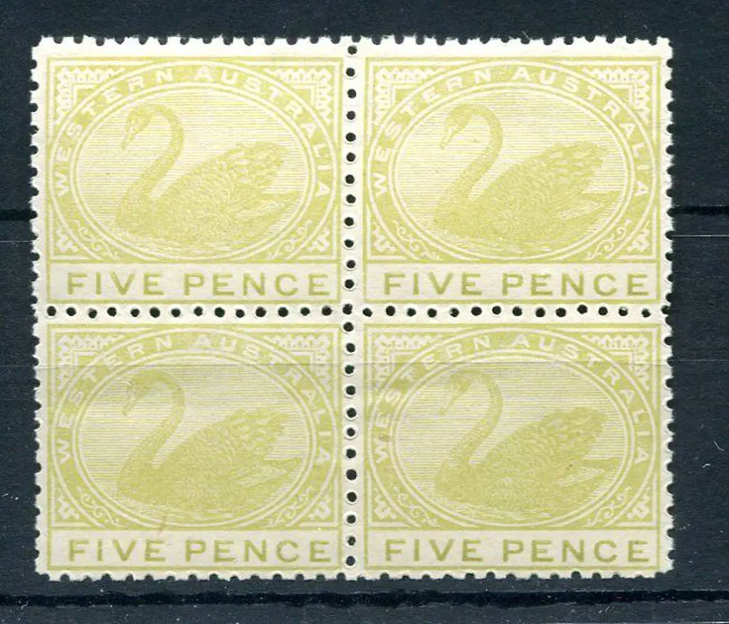 1912 5d pale greenish yellow block of 4. Fine MUH. ... Image 1++