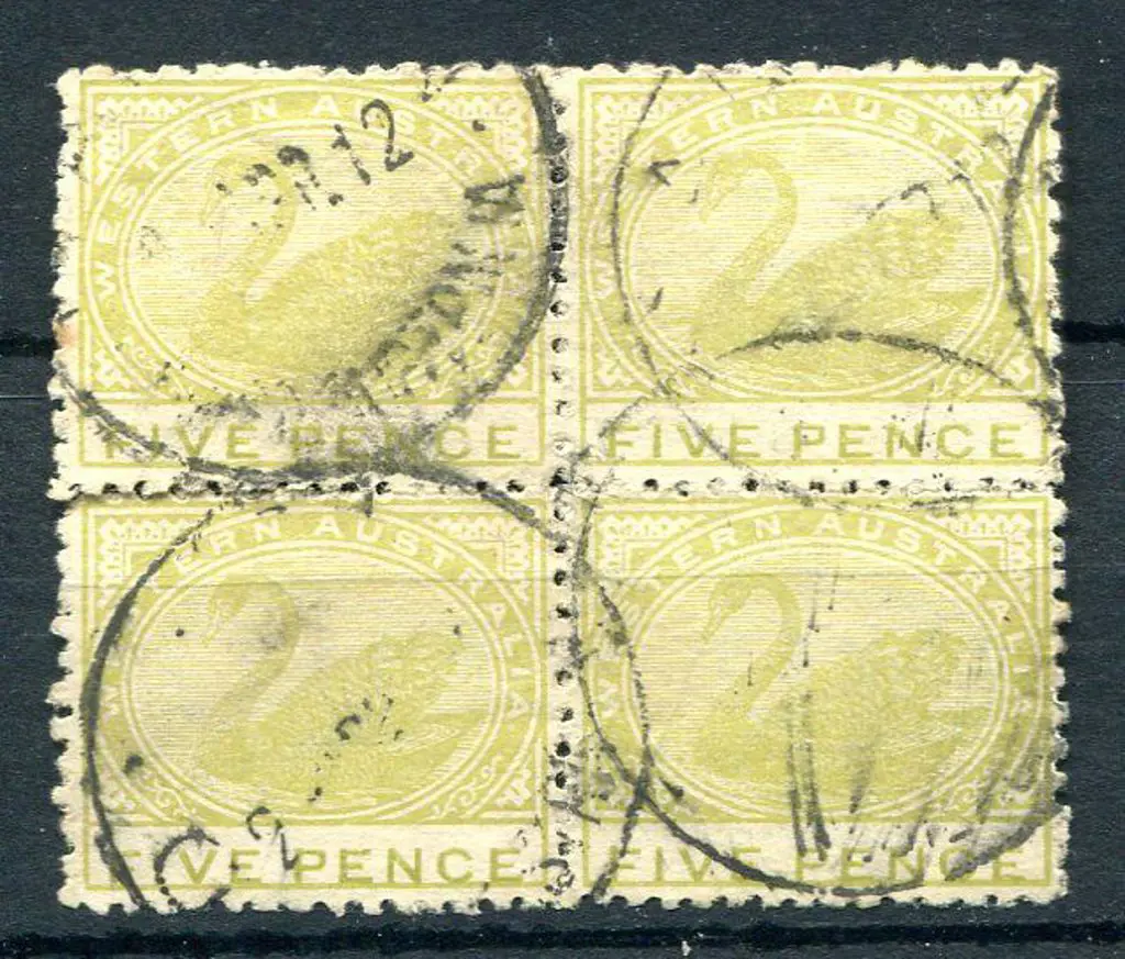 1912 5d pale greenish yellow. Used block of 4 with ... Image 1++