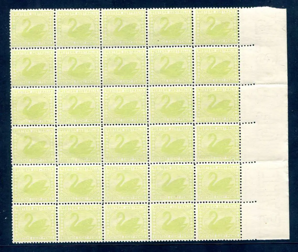 1912 8d apple-green left hand selvedge block of 30 ... Image 1++