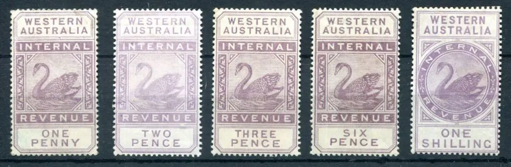 1893 1d, 2d, 3d, 6d & 1/- Internal Revenue set all ... Image 1++