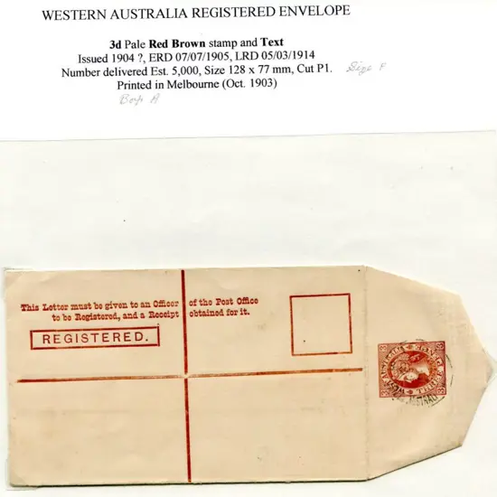 1903 3d red-brown stamp & text Registered Env. CTO ...
