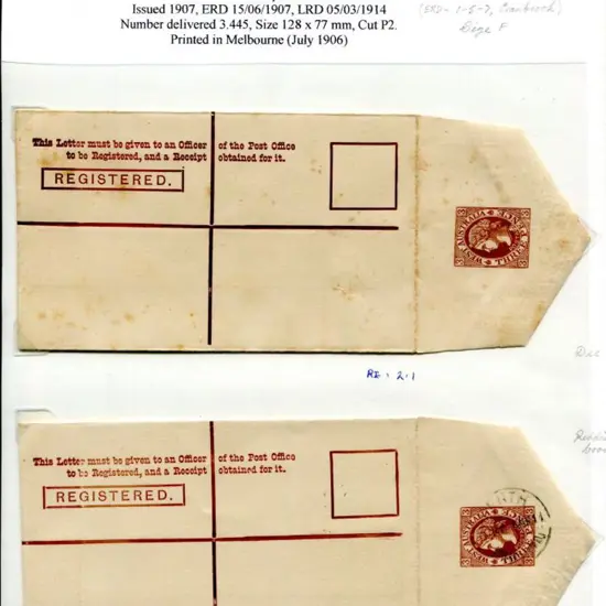1903 8d stamp & text in brown Registered envs RE ...