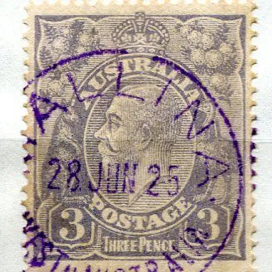 Mallina D26 on 3d blue KGV in violet ink dated 28 ...