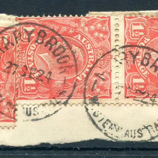 Marybrook A25 Two complete strikes on 3 x 1½d KGV ...