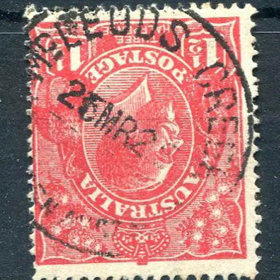 McLeods Creek A28 on 1½d red KGV dated 26 MR 25. ...