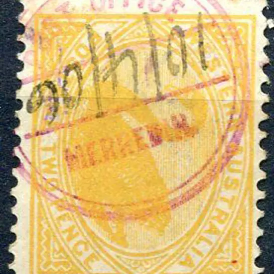 Merredin Circular office stamp in red ink on 2d ...