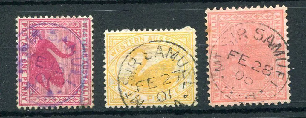 Mt Sir Samuel Three fine 3b strikes on 1d red swan ... Image 1++