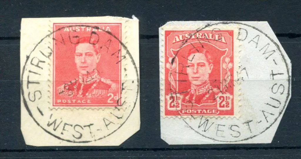 Stirling Dam E31a on 2d red KGVI on piece for 9 MY ... Image 1++