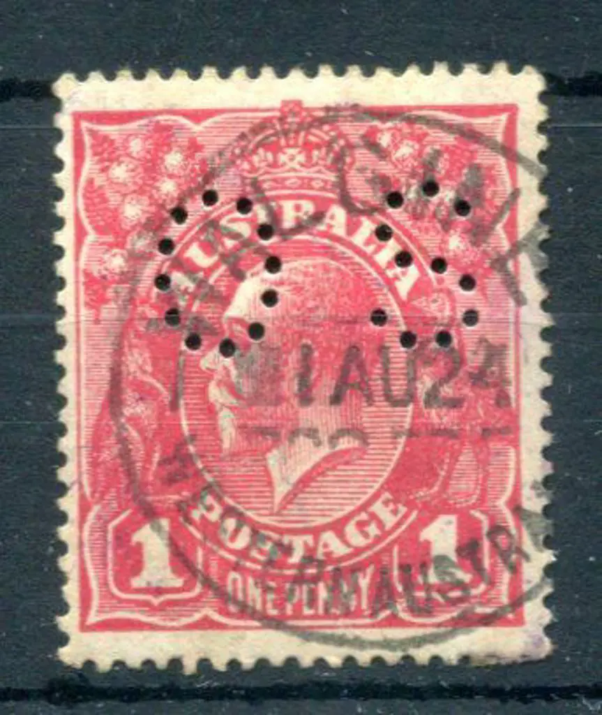 Walgine A25 85% strike on 1d red KGV perfined "OS" ... Image 1++