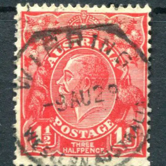 Wirring A27 95% strike on 1½d red KGV for 9 AU 29. ...