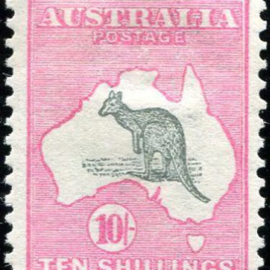 10/- grey & pink. MLH, centered slightly low right ...