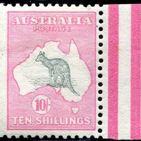 10/- grey & pink. MLH, centred slightly right with ...