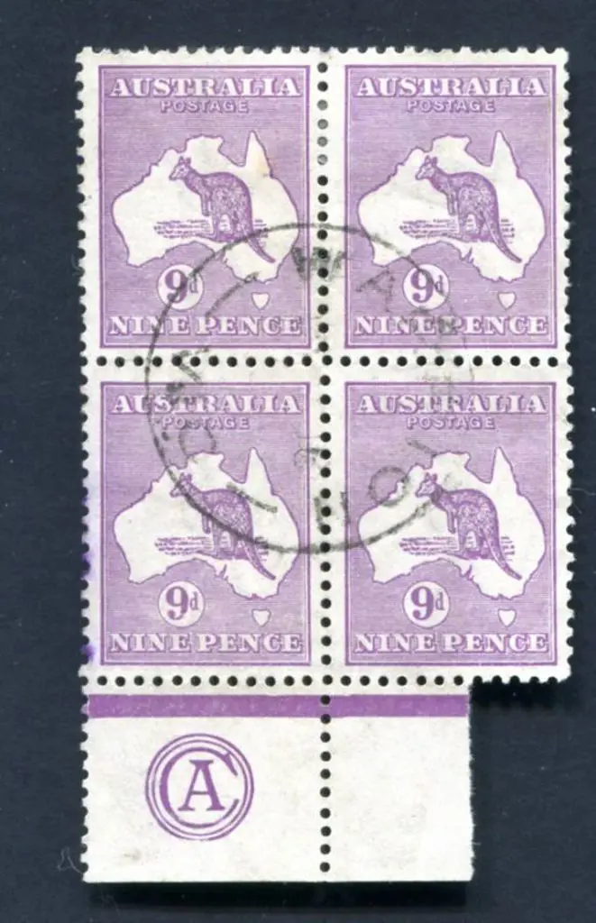 9d violet in a CA monogram block of 4 postally ... Image 1++