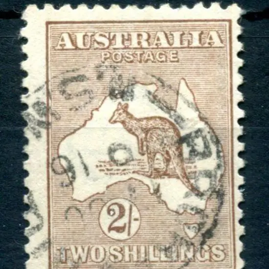 2/- pale brown with inverted wmk. Fine postally ...