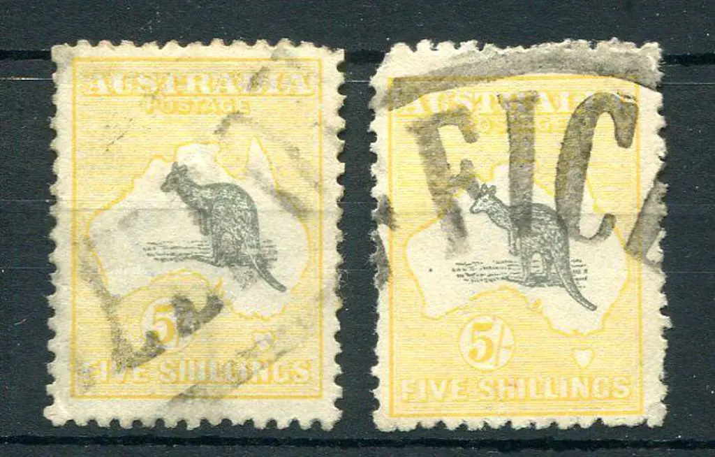 5/- grey & pale yellow with "break in right frame ... Image 1++