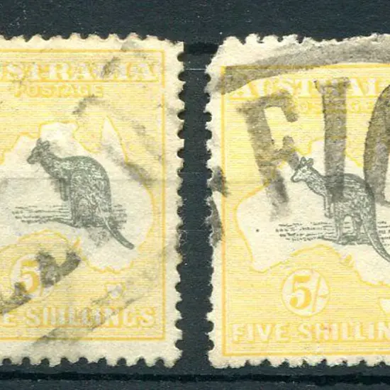 5/- grey & pale yellow with "break in right frame ...
