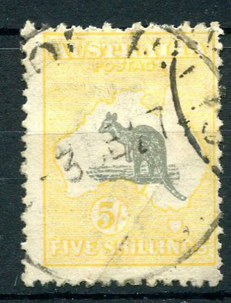 5/- grey & pale yellow with "weeping kangaroo" ... Image 1++