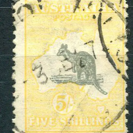 5/- grey & pale yellow with "weeping kangaroo" ...
