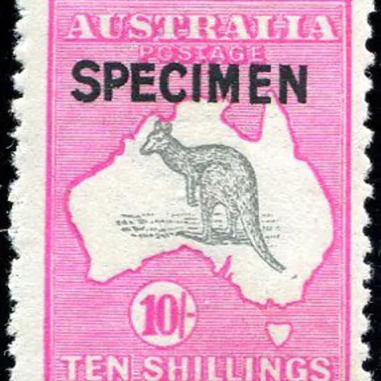 10/- grey & deep aniline-pink ovptd "SPECIMEN" ...