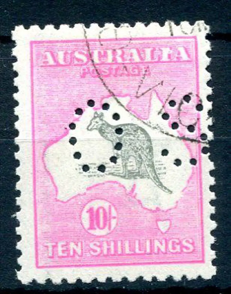 10/- grey & pink perfined small "OS" with "broken ... Image 1++