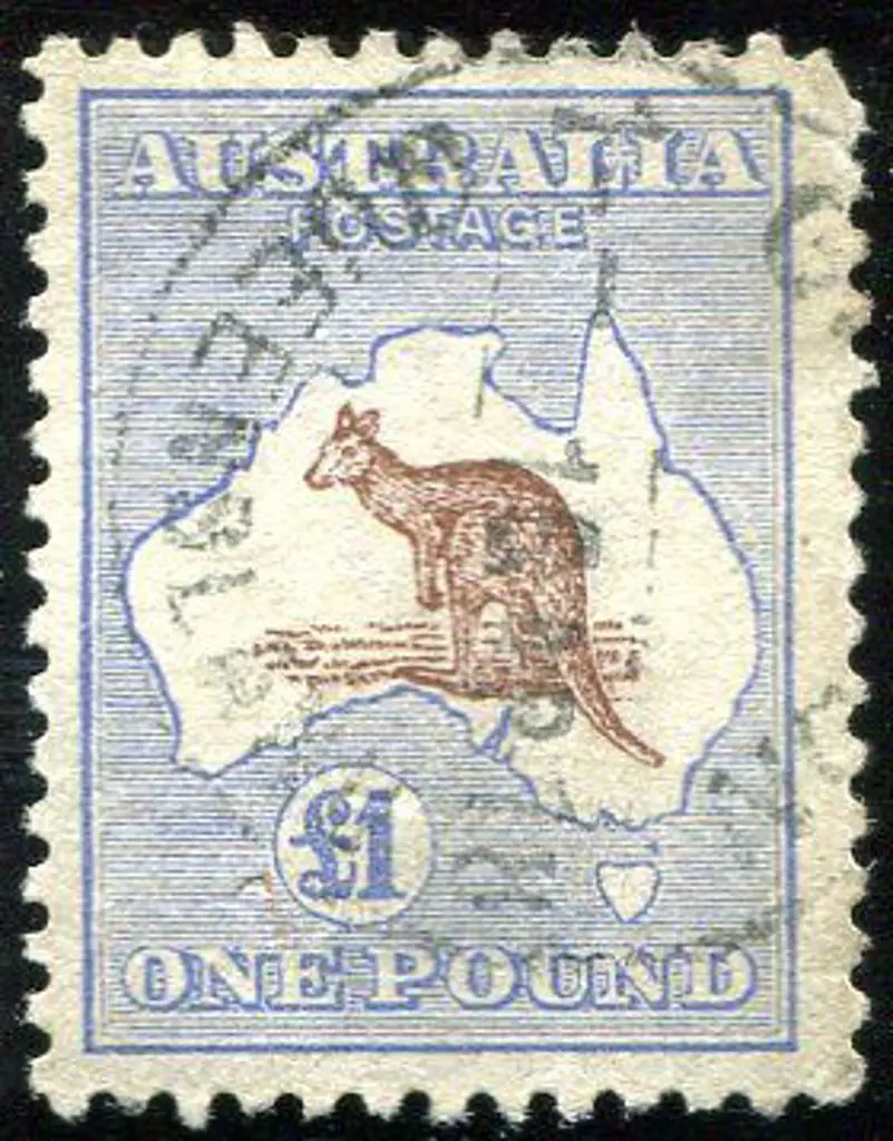 £1 chocolate & dull blue. Fine used with Qld 1918 ... Image 1++