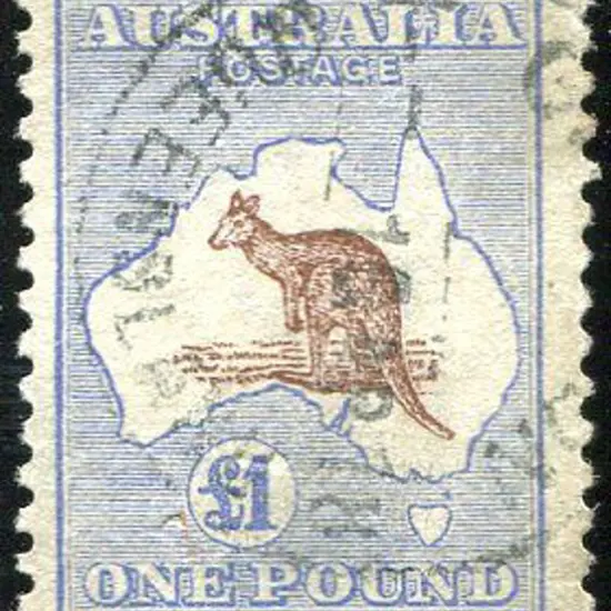£1 chocolate & dull blue. Fine used with Qld 1918 ...