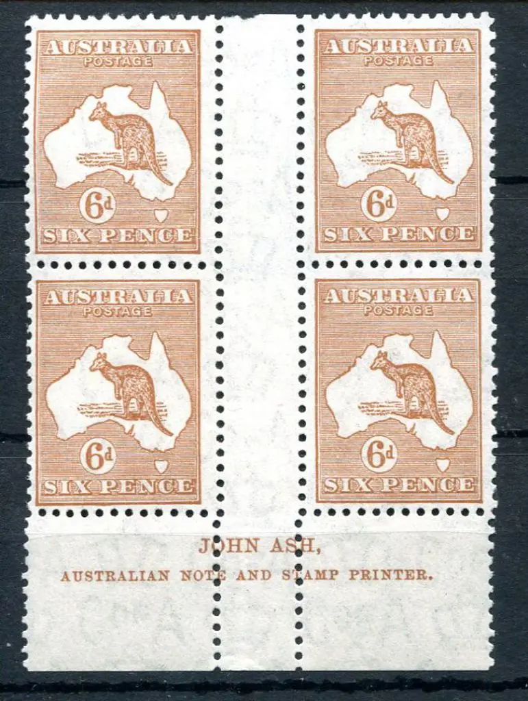 1931-47 CofA 6d chestnut Plate 3 Ash imprint block ... Image 1++
