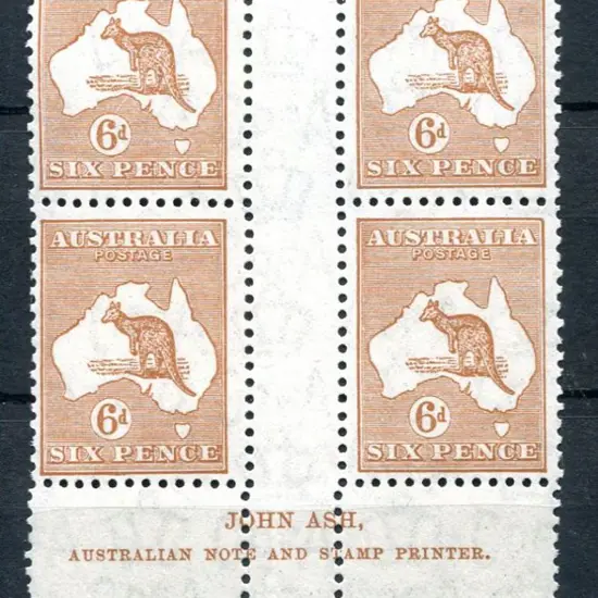 1931-47 CofA 6d chestnut Plate 3 Ash imprint block ...
