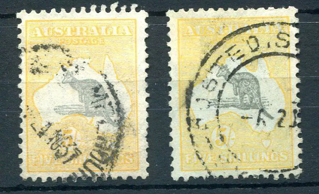 1931-47 CofA 5/- grey & yellow with "white line ... Image 1++