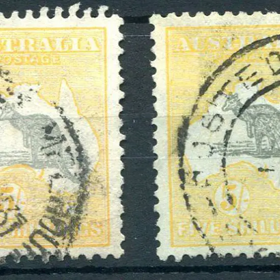 1931-47 CofA 5/- grey & yellow with "white line ...