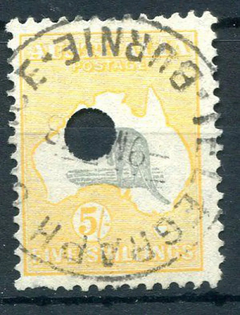 1931-47 CofA 5/- grey & yellow-orange with "break ... Image 1++