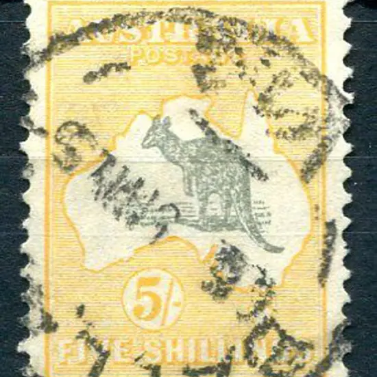 1931-47 CofA 5/- grey & yellow-orange with "long ...