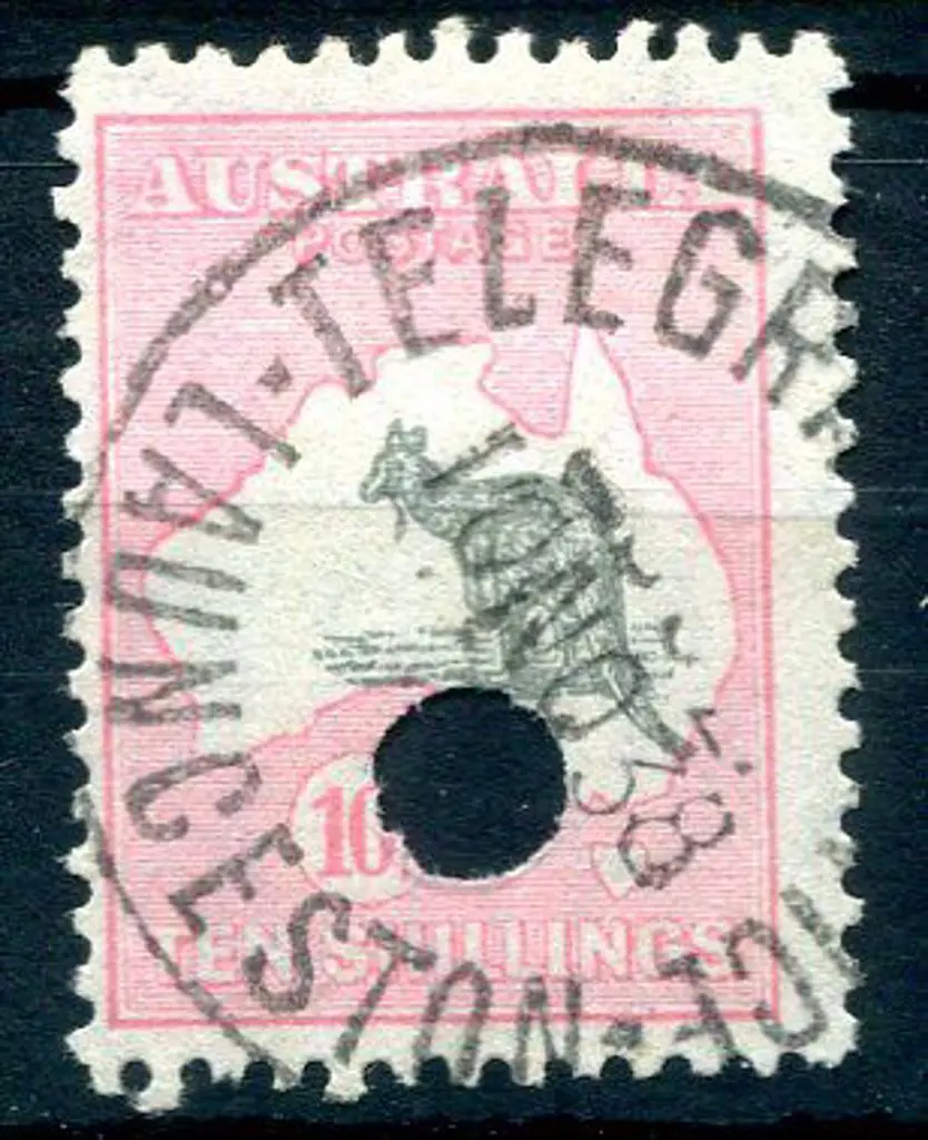 1931-47 CofA 10/- grey & aniline-pink with central ... Image 1++