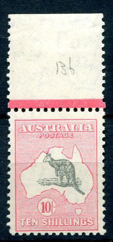 1931-47 CofA 10/- grey & pink with top selvedge. ... Image 1++