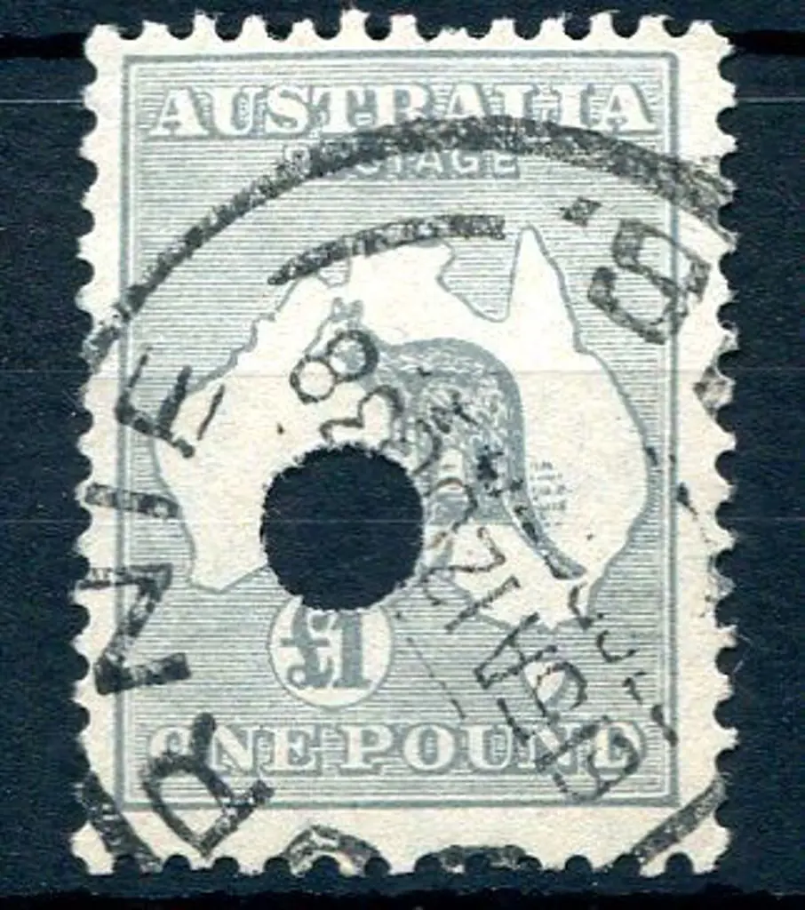 1931-47 CofA £1 grey with neat telegraph puncture ... Image 1++