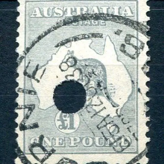 1931-47 CofA £1 grey with neat telegraph puncture ...