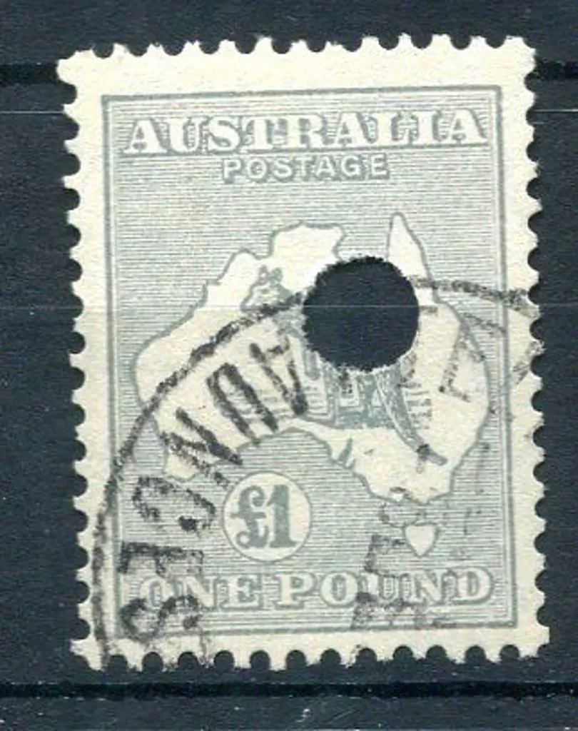 1931-47 CofA £1 grey with telegraph puncture & F/U ... Image 1++